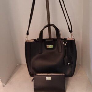 AUTHENTIC KATE SPADE BLACK LEATHER PURSE TOTE WITH WALLET